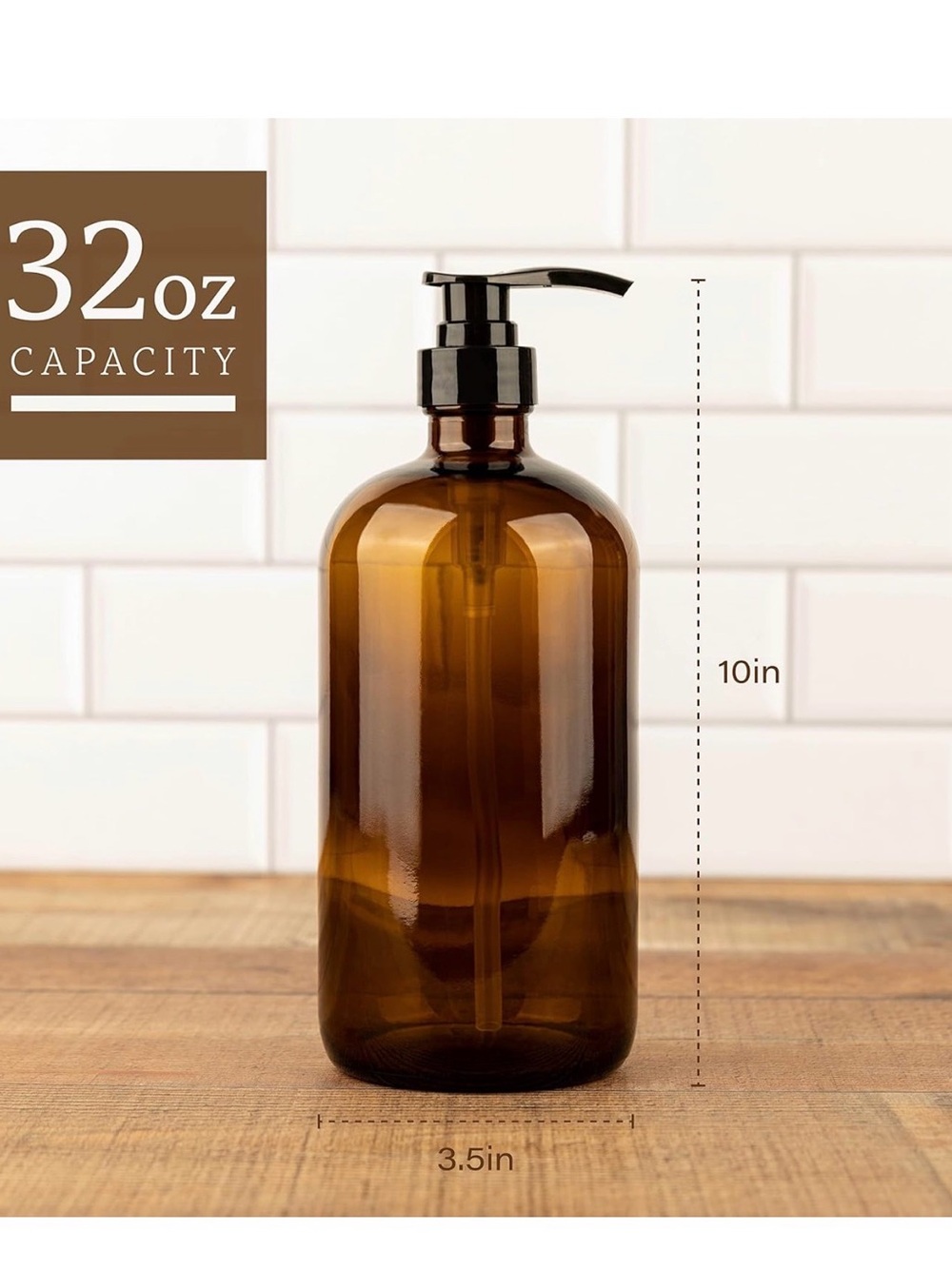 32oz Amber Glass Pump Bottle - Refillable Soap Dispenser(4 pieces)